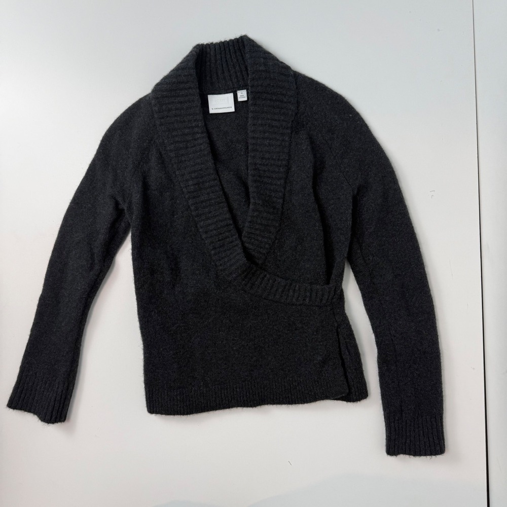 Ett Twa Anthropologie Charcoal Grey Merino Wool Baby Alpaca Wrap Sweater Medium